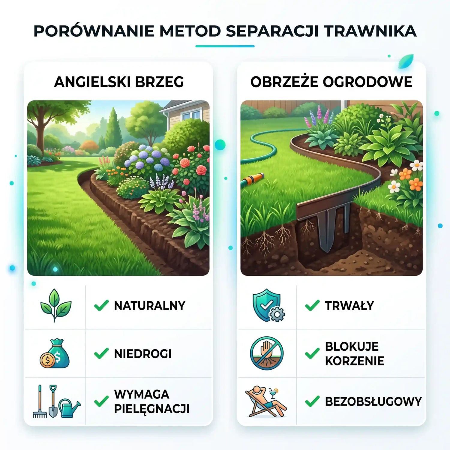 Porównanie angielskiego brzegu i obrzeży ogrodowych